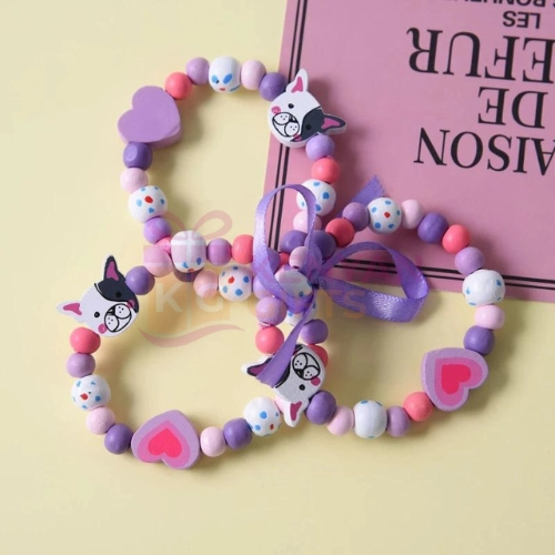 3pcs Colorful Cartoon Animal Wooden Beads Kids Bracelet