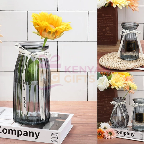 Set of 3 Flower Modern Angled Style Glass Flower Vase