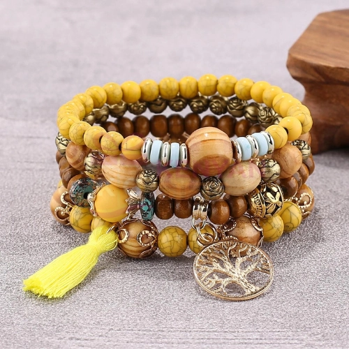 Beaded Bracelet Set For Women Handmade Wood Beads Chain kenyangifts.com