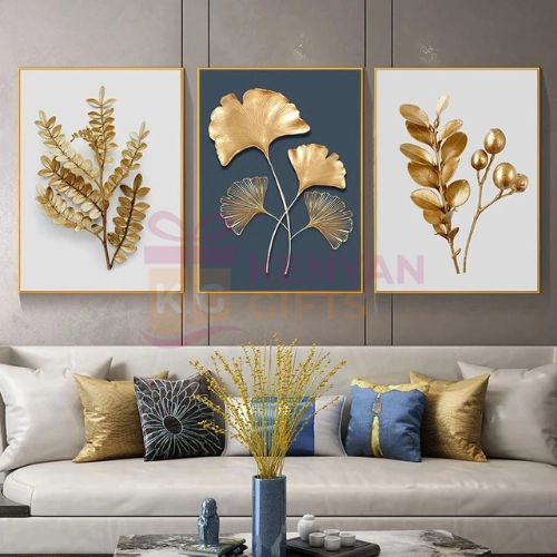 Golden Leaf Poster Abstract Canvas Wall Art