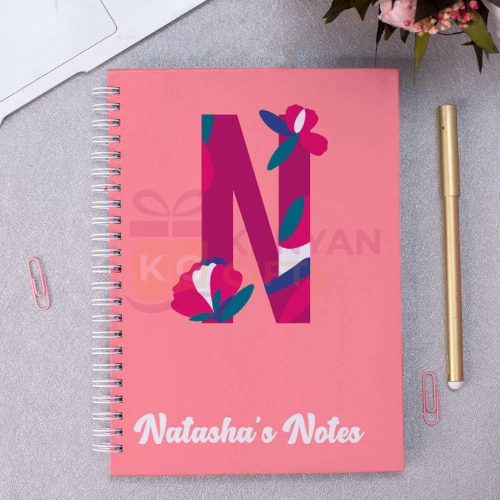 Personalised A5 Bloom Initial & Name Pink Notebook Corporate Gift Set