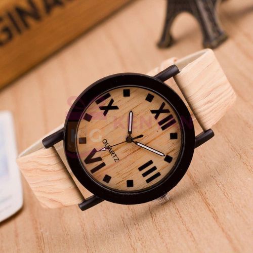 Roman Numerals Wood Leather Band Analog Quartz Vogue Wrist Watch