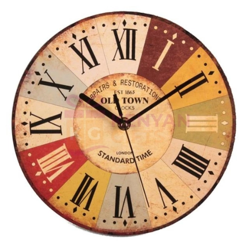 Vintage Wooden Crafts Art Round Wall Clock