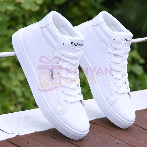 White Men's High Top Suede Sneakers