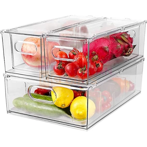 3 Pack Refrigerator Organizer Bins with Pull-Out Drawer