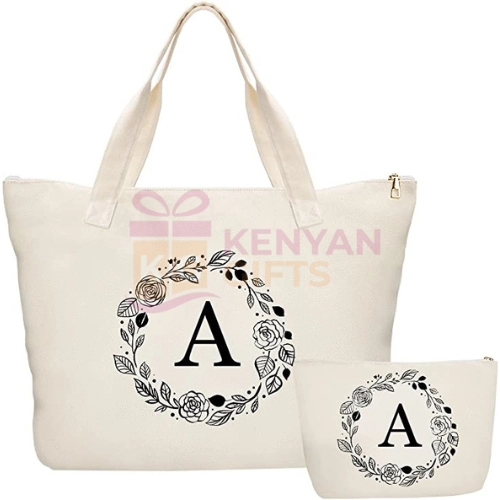 Embroidered Canvas Tote Bag with Zipper Gift