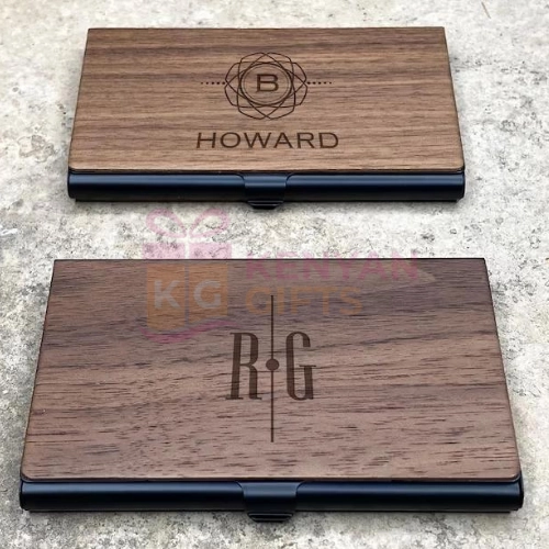 Engraved Walnut Wooden Business Card Holder Gift