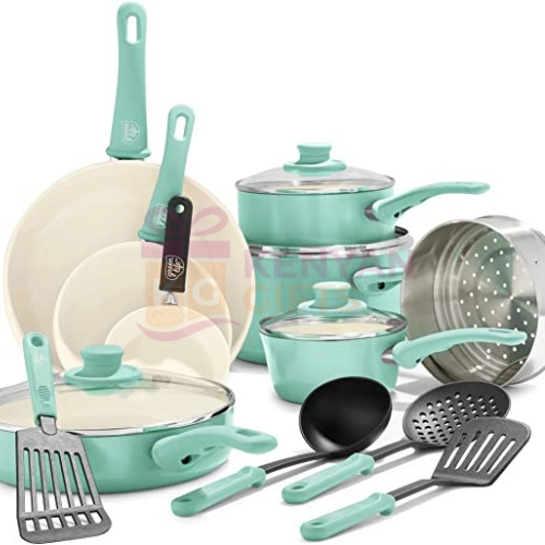 GreenLife Soft Grip Healthy Ceramic NonStick 16Pcs Cookware Set