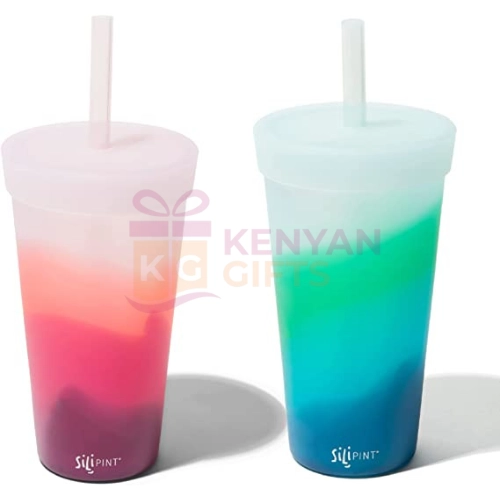 Silicone Tumbler Cups with Lids & Straws
