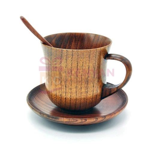 Wooden Cup Saucer Spoon Set